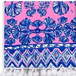 Lilly Pulitzer Napkins Set of 2 Ginger Jar Hot Pink Blue Cotton Pom Poms NWT